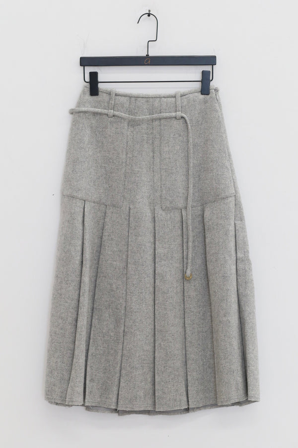 SAMUEL GUI YANG 25 Autumn/Winter Drawstring Jacket/Belt Scottish Tweed Wool Skirt SGY-AW25BSK06-1-1-GREY MELANGE Skirt (AW25BMWJT08)